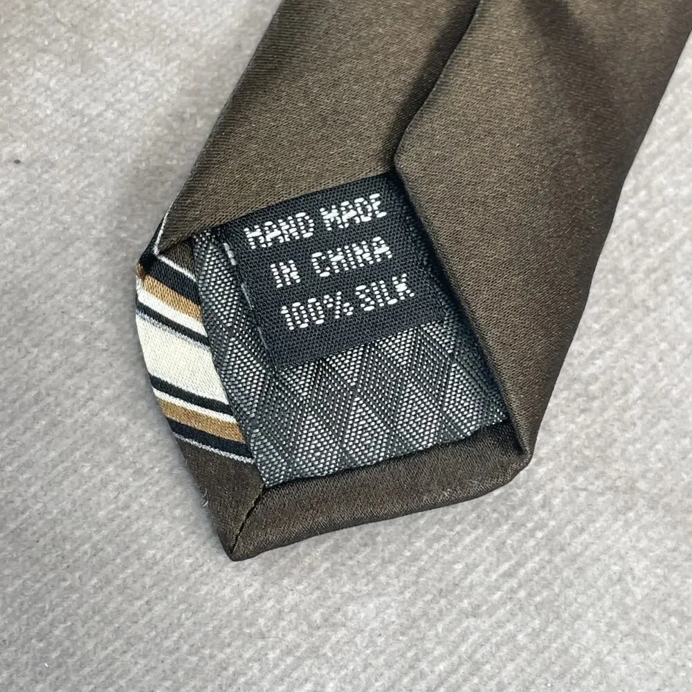 Vtg Stacy Adams Black Brown Beige Artsy Handmade 100% Silk Tie Art Deco Style